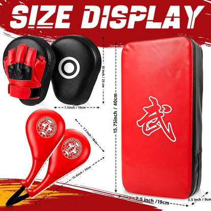5 PCS Taekwondo Sparring Gear Set Martial Arts Training Equipment Set for Beginners Including Punching Mitts，kick pad，and Boxing pad.Suitable for Teenagers. - color: Reds