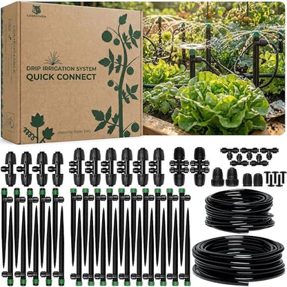 Drip Irrigation System Kit - Complete Quick Connect Garden Watering System with Adjustable Sprinkler Emitters, 5/16" & 1/4" Tubing - Drip Line for Raised Beds, Greenhouse