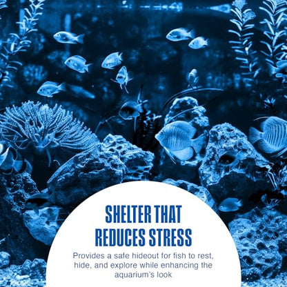 Penn-Plax Deco-Replicas Granite Stone Hideaway, 2 Piece Aquarium Decor Set - Durable, Stackable Fish Cave Ornament for Freshwater & Saltwater Tanks - Ideal for Reptiles & Amphibians, 4 & 5 Inches