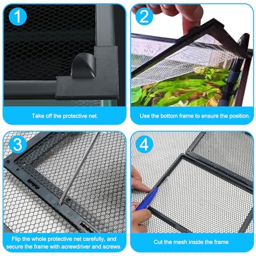Fish Tank Lid Magnetic Aquarium Net Cover with Feeding Window 5-50 Gallon Aquarium Lid Anti-Jumping Net for Fish 11.8 FT DIY Magnetic Aquarium Cover, (Black)
