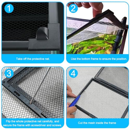 Fish Tank Lid Magnetic Aquarium Net Cover with Feeding Window 5-50 Gallon Aquarium Lid Anti-Jumping Net for Fish 11.8 FT DIY Magnetic Aquarium Cover, (Black)