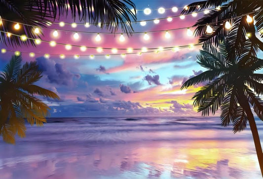 Sea Beach Sunset Backdrop Hawaiian Seaside Summer Tropical Palm Decorations Background Ocean Luau Party Backdrop Birthday Baby Shower Cake Table Banner Studio Props Vinyl 6x6ft - color: Lilac, size: 6x6ft (180x180cm)