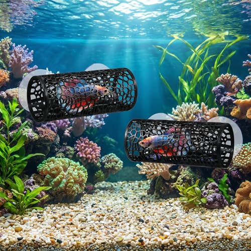 Betta Tunnel Black - Betta Fish Tank Accessories Hollow Hammock Hideout Tube Shelter Black Bettas Fishs Tunnel Hammock with Suction Cups for Small Fish & Shrimp, Aquarium Decor & Hideout Tube