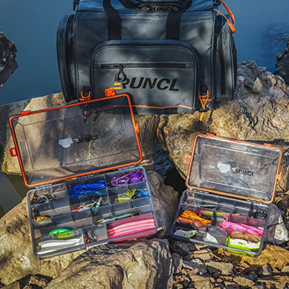 RUNCL Fishing Tackle Box, Waterproof Airtight Stowaway, 3600/3700 Tray Tackle Box with Adjustable Dividers, Plastic Storage Organizer(3700 and 2pcs smaller 3600)
