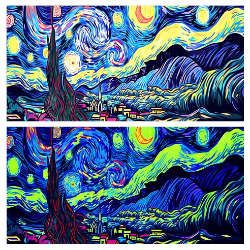 48X18IN Blacklight Vincent Van Gogh Black Light Aquarium Background, UV Fish Tank Background Art Star Oil Painting Terrarium Background with 10 EVA Double-Sided Tape - size: 48X18in/120X45cm