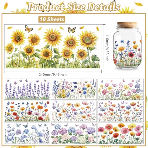 UV DTF Cup Wraps Transfer Stickers Butterflies and Flower Bushes, 10 Sheets Waterproof Custom Vinyl Transfer Sticker 16oz Coffee Glass Cup Tumbler Bottle Mug Decals for Men Women - style: Butterflies and Flower Bushes