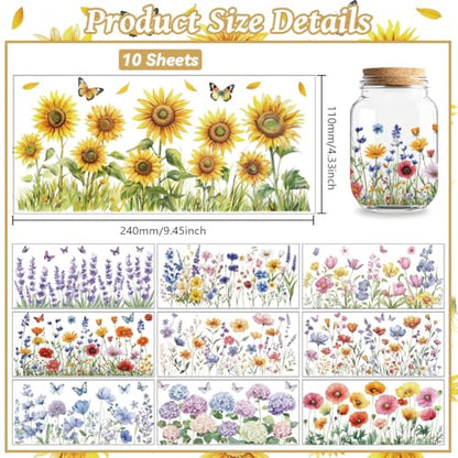 UV DTF Cup Wraps Transfer Stickers Butterflies and Flower Bushes, 10 Sheets Waterproof Custom Vinyl Transfer Sticker 16oz Coffee Glass Cup Tumbler Bottle Mug Decals for Men Women - style: Butterflies and Flower Bushes