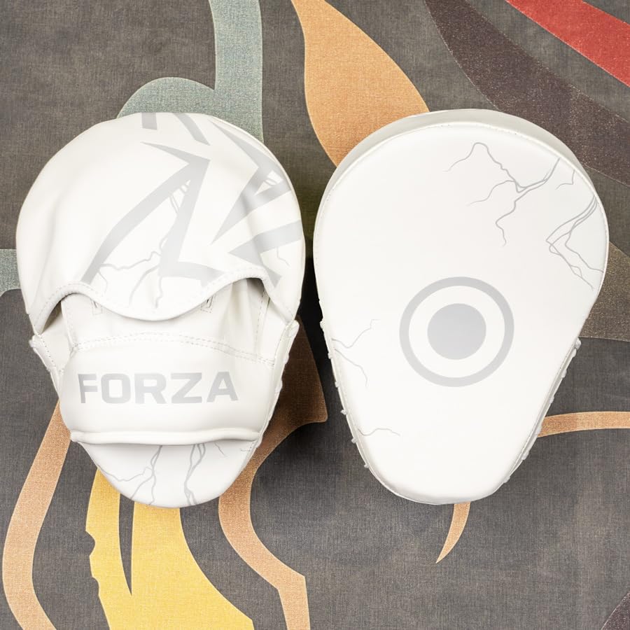 FORZA Boxing Focus Pads | Curved PU Leather Strike Mitts with Shock-Absorbing Foam – Premium Training Gear for Boxing, Kickboxing, and MMA - color: White