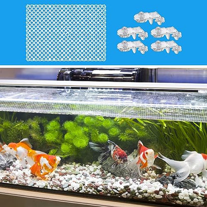 Aquarium Covers Mesh Screen Net Jump Guard Replacement Net Sturdy for Fish Tank Portable Easy to Install with Fixed Holder Clear Mesh Netting