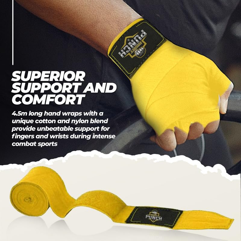 ProShield Boxing Wraps| 180-Inch Bandages| Boxing Hand Wraps Protection for Muay Thai MMA and Kickboxing - color: Yellow, size: 118"