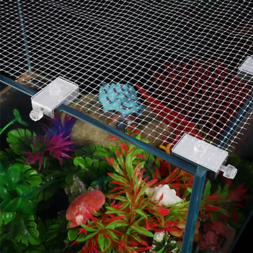 VILLCASE Fish Tank Anti-Escaping Net Aquarium Mesh Cover 27.55X20.86 Inches Breathable Escape-Proof Screen with 5 Brackets Practical Fish Tank Netting for Home Aquariums