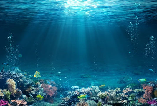 Underwater World Backdrop Tropical Fish Coral Reef Deep Sea Sunlight Seabed Decorations Background Under The Sea Baby Shower Background Sea Aquarium Birthday Party Studio Props 6x6ft - color: Abyss Blue, size: 6x6ft (180x180cm)