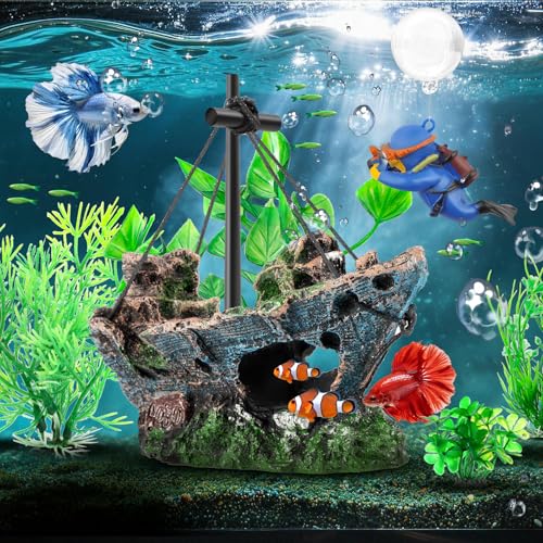 6 Pack Little Diver Floating Fish Tank Decoration，Mini Floating Submarine Aquarium Plants Sunken Ship Decoration — Safe Resin Fish Tank Decor for Betta, Shrimp (5.3 x 2.5 x 4.5 inches) - size: 6 Pcs