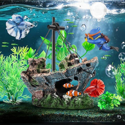 6 Pack Little Diver Floating Fish Tank Decoration，Mini Floating Submarine Aquarium Plants Sunken Ship Decoration — Safe Resin Fish Tank Decor for Betta, Shrimp (5.3 x 2.5 x 4.5 inches) - size: 6 Pcs