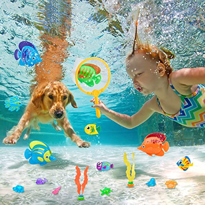 23 Pcs Pool Toys for Kids, Bath Toys Dive and Grab Fishing Game Set, Diving Toys for Summer Pool Swimming Bath Time