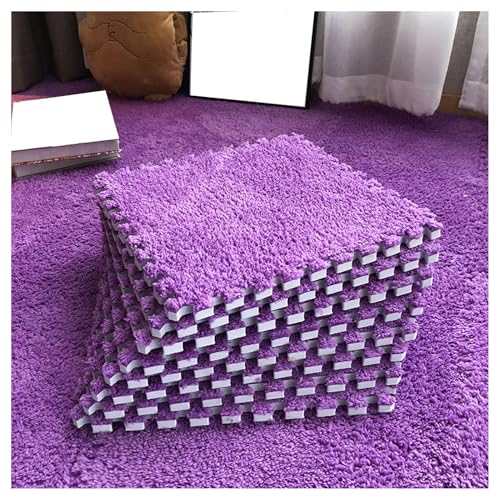 12 Pieces Thickened Plush Foam Interlocking Floor Mat,Fluffy Square Foam Tiles with 12 Edgings,Soft Anti-Slip Puzzle Area Rug Playmat for Bedroom,12X12inch,12 Tiles/11.6 Sq.Ft,Purple - color: Purple