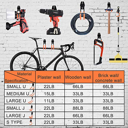 AOBEN Garage Hooks Heavy Duty, Steel Garage Storage Hooks, Utility Tool Hangers and Combinable Wall Mount Garage Hooks for Organizing Ladder, Hold Chairs, Heavy Tools (Medium U, 4 Pack) - size: 4 X Medium U hooks