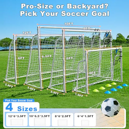 Soccer Goals for Backyard Soccer Goal 12x6 Big 10x6.5 8x6 6x4FT Soccer Goals for Youth Adults and Kids Large Metal 2" Goal Post with Agility Ladder and Target Net Soccer Cones Practice Equipment - size: 6×4 FT