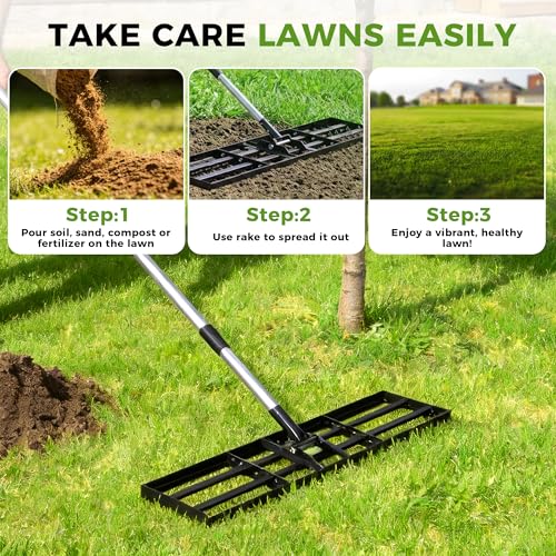 Lawn Leveling Rake, 45"x10" Stainless Steel Lawn Leveler with 76" Adjustable Handle, Heavy-Duty Yard Leveling Rake for Garden, Golf Course, Farm, Pasture, Professional Lawn Care Tool - style: 45"x10" Leveling Rake