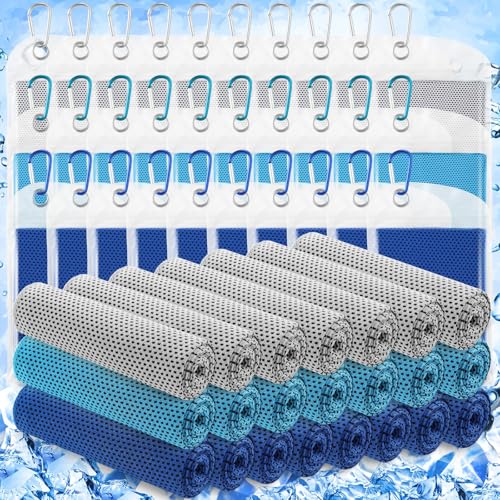Hosuly 30 Pack Cooling Towels Bulk Microfiber Breathable, Cool Color - color: Cool Color