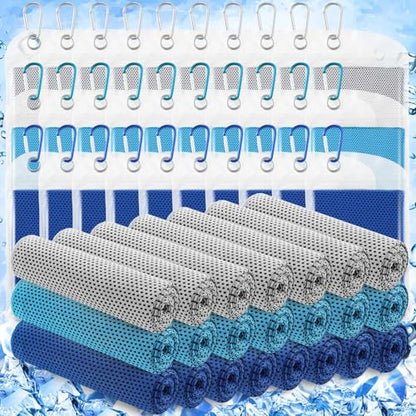 Hosuly 30 Pack Cooling Towels Bulk Microfiber Breathable, Cool Color - color: Cool Color