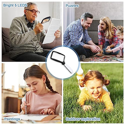 Folding Handheld Magnifying Glass with Light, 3X Large Rectangle Reading Magnifier with Dimmable LED for Macular Degeneration Seniors Reading Inspection Coins Jewelry