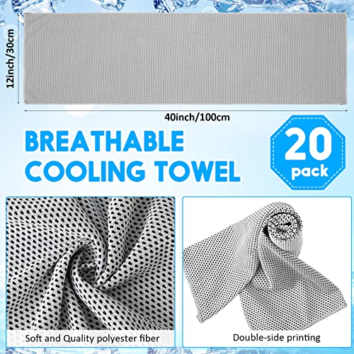 Redbaker 20 Pack Cooling Towels, 40"x12" Ice Breathable Soft Chilly Sweat Rag with Bags for Neck and Face Yoga Gym Running Golf Workout Sports Camping(Light Gray) - color: Light Gray