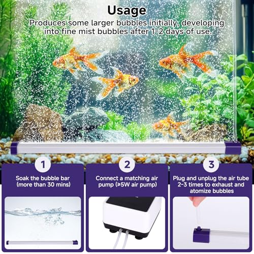 hygger 27.5 Inch Long Aquarium Bubble Bar, Ultra-Fine Quiet Oxygen Diffuser Bubble Curtain Wall, Self-Sinking Design Fish Tank Bubbler Decorations for Freshwater Saltwater - size: 27.5 Inch