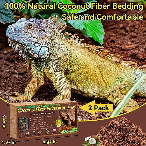2 Pack Coconut Fiber Substrate, Natural Coco Coir Bedding for Reptiles Turtles, Tortoises, Snake, Hermit Crab, Gecko, Lizard, Bioactive Terrarium Soil for Humidity Control and Plant Substrate