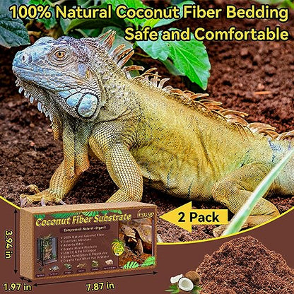 2 Pack Coconut Fiber Substrate, Natural Coco Coir Bedding for Reptiles Turtles, Tortoises, Snake, Hermit Crab, Gecko, Lizard, Bioactive Terrarium Soil for Humidity Control and Plant Substrate