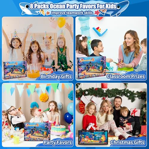 AKWME 8 in 1 Fish Tank Building Sets, Marine Aquarium Building Block with LED Light Party Favors 9 Model Toy Including Octopus Crab, Christmas Birthday Gifts for Boys Girls Kids Ages 6 8 10 12+