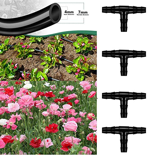 300Pcs Barbed Tee Connectors Drip Irrigation, 1/4" Universal Barbed Tee Fittings for 4/7mm Water Tube,3-Way Irrigation Coupling for Flower Pot Garden Lawn(Black)