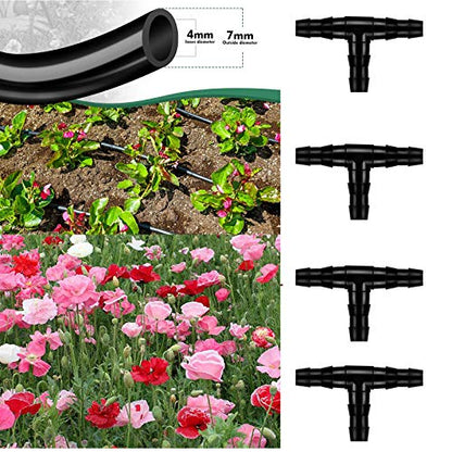 300Pcs Barbed Tee Connectors Drip Irrigation, 1/4" Universal Barbed Tee Fittings for 4/7mm Water Tube,3-Way Irrigation Coupling for Flower Pot Garden Lawn(Black)