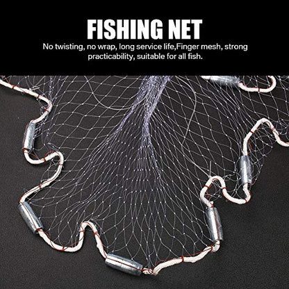 Yeahmart American Saltwater Fishing Cast Net for Bait Trap Fish 3ft/4ft/5ft/6ft/7ft/8ft/9ft/10ft Radius Casting Nets with Heavy Duty Real Zinc Sinker Weights, 3/8inch Mesh Size