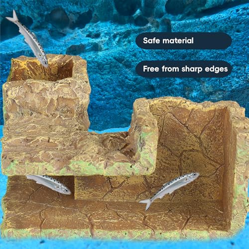 Fish Tank Corner Underground Hideout Cave Decor for Fish Shrimp Hiding Breeding, Aquarium Resin Decorations,Rock Style - style: Rock