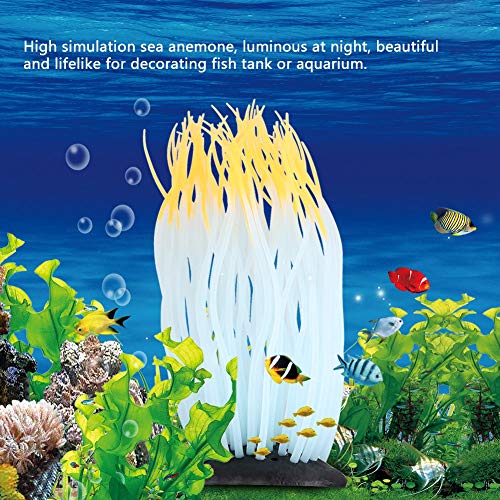 Pssopp Simulation Silicone Luminous Sea Anemone Ornament Artificial Plant Simulation Sea Anemone for Aquarium Fish Decoration with Suction Cup(Orange)