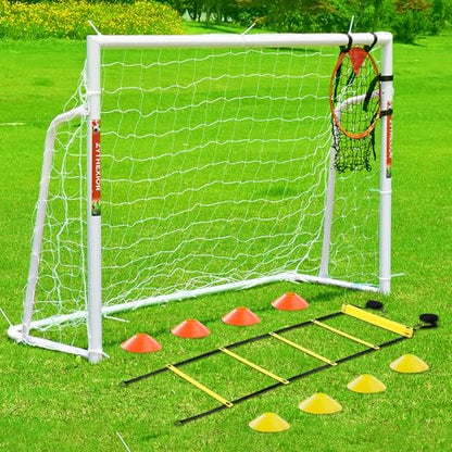 Soccer Goal 12x6,10x6.5, 8x6, 6x4FT Soccer Goals for Backyard Metal Soccer Goals for Kids Youth Adults Large Outdoor 2" Steel Soccer Goal Post Frame with Soccer Net Target Net Agility Ladder - size: 6×4 FT