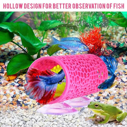 Abizoo Betta Fish Pink Tunnel Hideout for Aquarium Decoration Durable Hollow Design Easy to Clean Smooth Finish Enhances Habitat Comfort Fish Tank Accessory for Shrimp Guppies