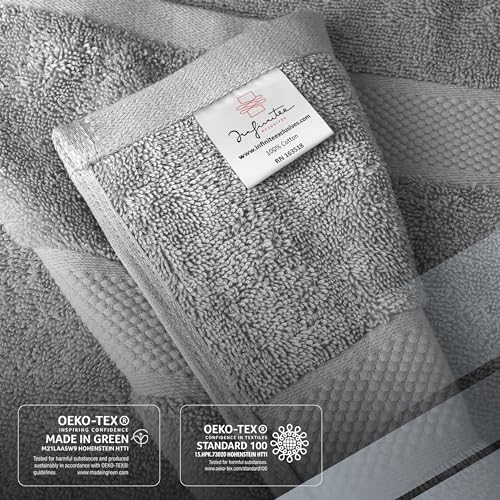 Infinitee Xclusives 100% Cotton Bath Towel Set – 8 Piece Bathroom Towel Set - color: Charming Grey, size: Towel set - 8 Pack