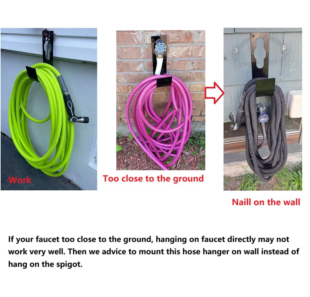 Garden Hose Hanger Wall Mount Heavy Duty Hose Holder Hook for 150ft 100ft 75ft 50ft Expandable Hose (Large, Black)