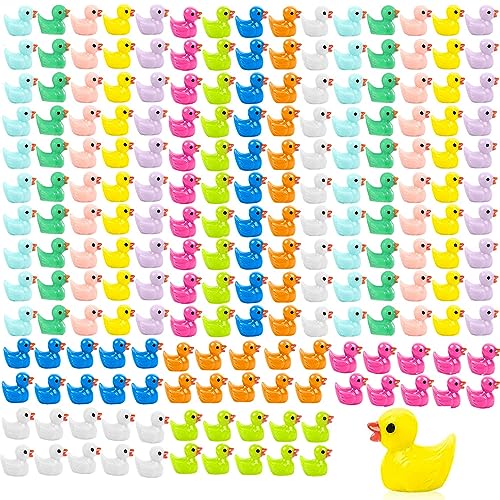 200 Pcs Mini Ducks 10 Colors Miniature Figures Charms Ornament Potted Micro Fairy Garden Landscape Aquarium Hide Tiny Duck for Craft, Dollhouse, Home Decorations（Random Color）