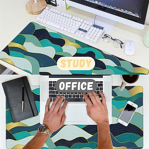 Large Mouse Pad Gold Line Wave Extended Gaming Mouse Pad Desk Mat Stitched Edges Mousepad Non-Slip Rubber Base Keyboard Pad for Laptop Computer PC 35.4 x 15.7 inches - color: Gold Line Wave