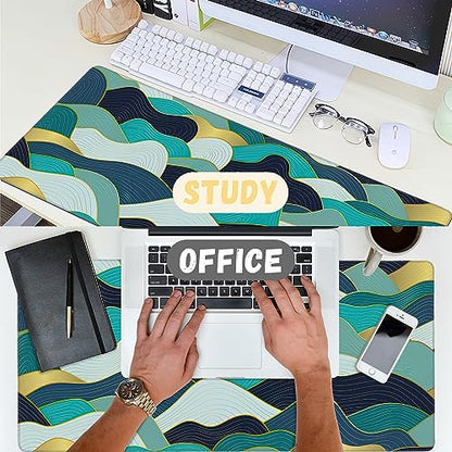 Large Mouse Pad Gold Line Wave Extended Gaming Mouse Pad Desk Mat Stitched Edges Mousepad Non-Slip Rubber Base Keyboard Pad for Laptop Computer PC 35.4 x 15.7 inches - color: Gold Line Wave