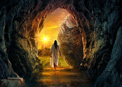 7x5ft He is Risen Resurrection Backdrop Jesus Leaving Tomb Christian Easter Photography Background for Church Sunday Service Religious Photo Decor 296
