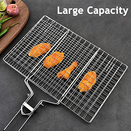 Fish Basket for Grilling- BBQ Basket Stainless Steel Barbecue Basket with Foldable Handle, Portable Outdoor/Camping Grilling Accessories, Grill Vegetable Basket for All Grills（13.2 X 8.6 Inches） - style: Fish Basket