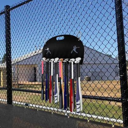 GUTE Baseball Bat Rack Holds 16 Bats Metal Wall Mount Organizer Heavy Duty Garage Storage Caddy Fence Holder - Black