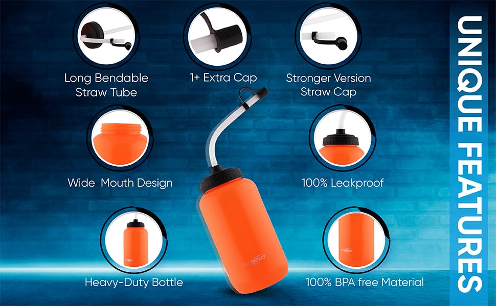 Squeezable Water Bottle Bendable Long Straw - LDPE BPA Free Plastic - Hydration for Baseball Hockey Gym MMA Yoga Boxing Cycling Softball Football Lacrosse (35.5 Oz.) - style: Pink