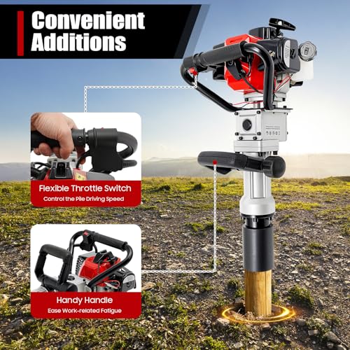 Bepritm Gas Powered T Post Driver, 32.7CC 2-Stroke Fence Post Pile Driver Gasoline Piling w/Conversion Head and Two Sleeves, 7000RPM Portable Petrol Piledriver (32.7CC 2 Stroke Style A) - color: 32.7cc 2 Stroke Style a