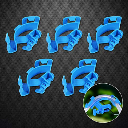 Aquarium Hose Holder | 5 - Pack Blue Plastic Clips for 12 / 16mm Pipes | Secure Mount for Fish Tank Maintenance/Water Changing | Fits 12.5mm Glass