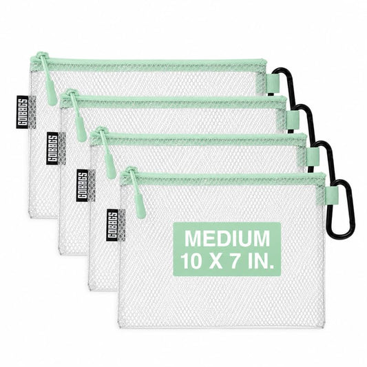 Air Production Medium Clear Zipper Pouch (4-Pack) – Cable Organizer & Travel Gear Bag for Electronics, Camera Accessories, Tool Pouch & Small Tech Storage (Mint Green) - color: Mint Green, size: Medium
